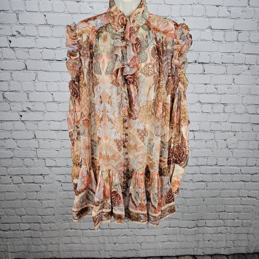 Zimmermann Multicolor Silk Ruffle Floral Sparkle Button Blouson Mini Dress 2