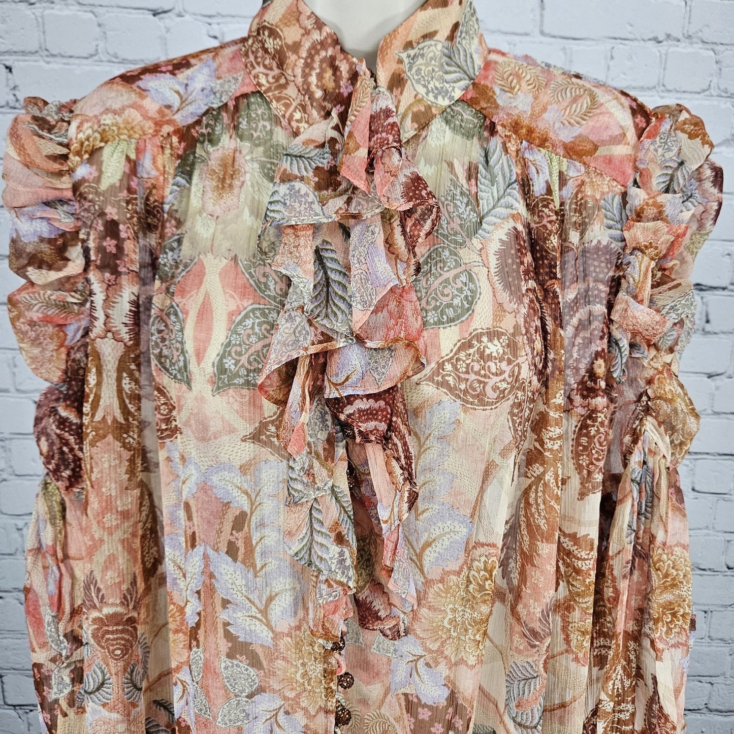 Zimmermann Multicolor Silk Ruffle Floral Sparkle Button Blouson Mini Dress 2