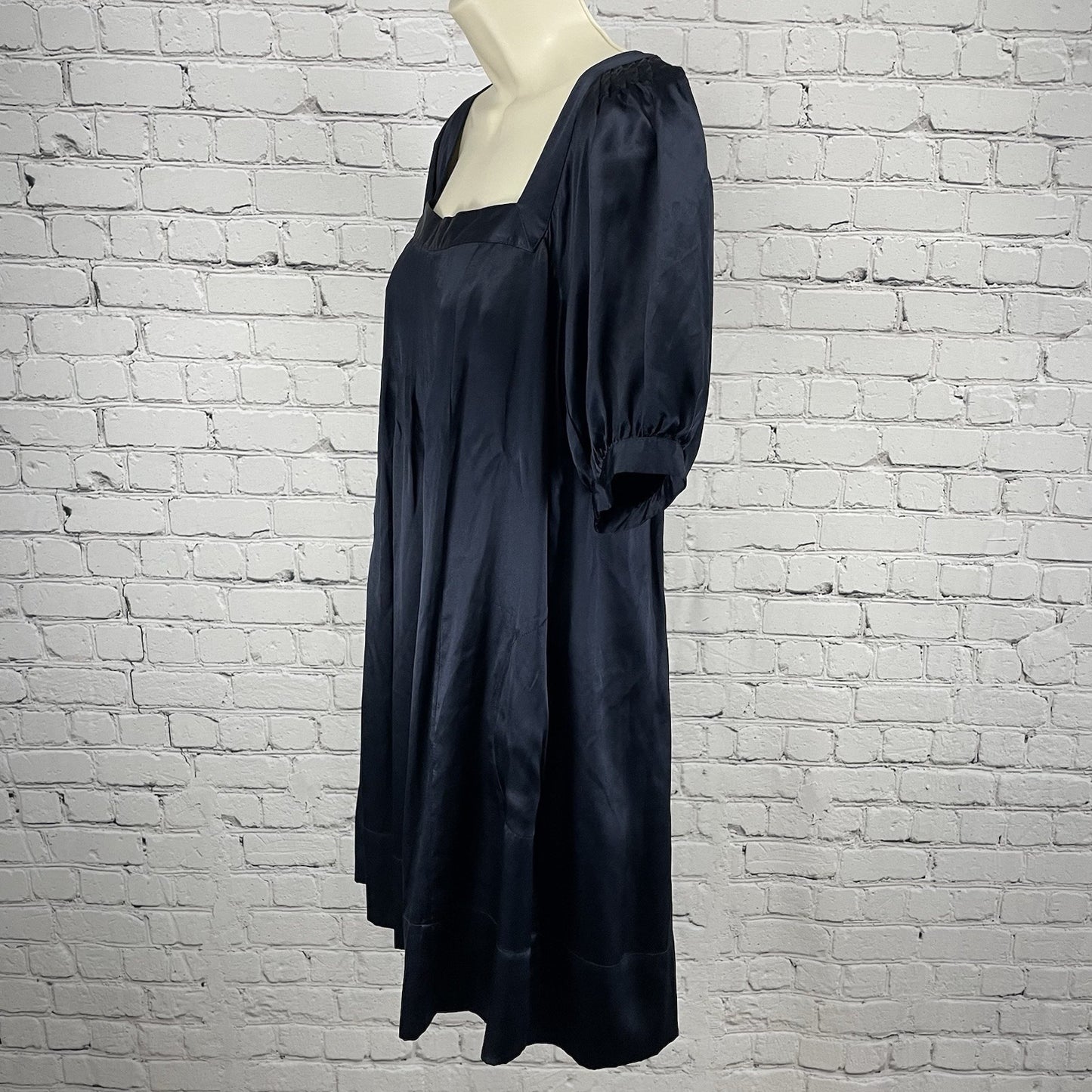 Laundry By Design Dark Blue Silk Pleated Puff Sleeve Lined Pockets Zip Dress 2