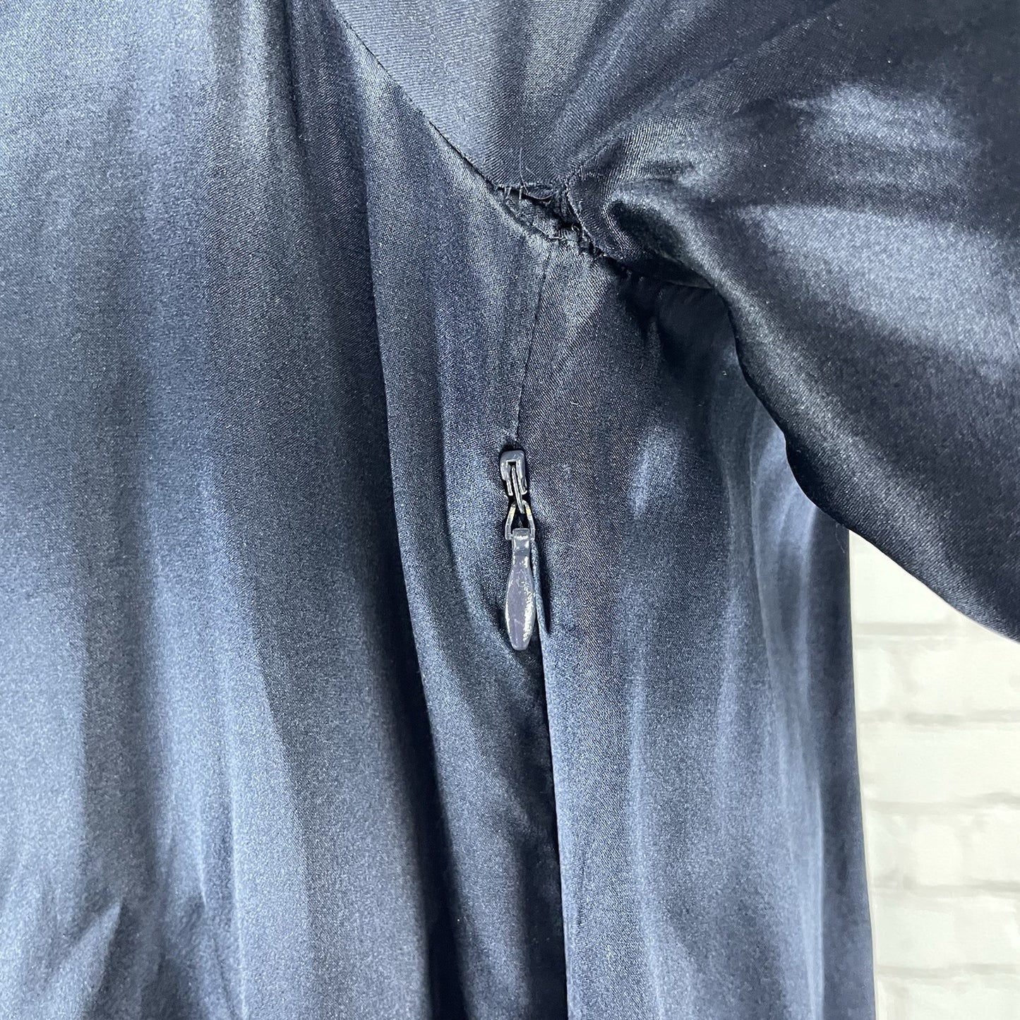 Laundry By Design Dark Blue Silk Pleated Puff Sleeve Lined Pockets Zip Dress 2