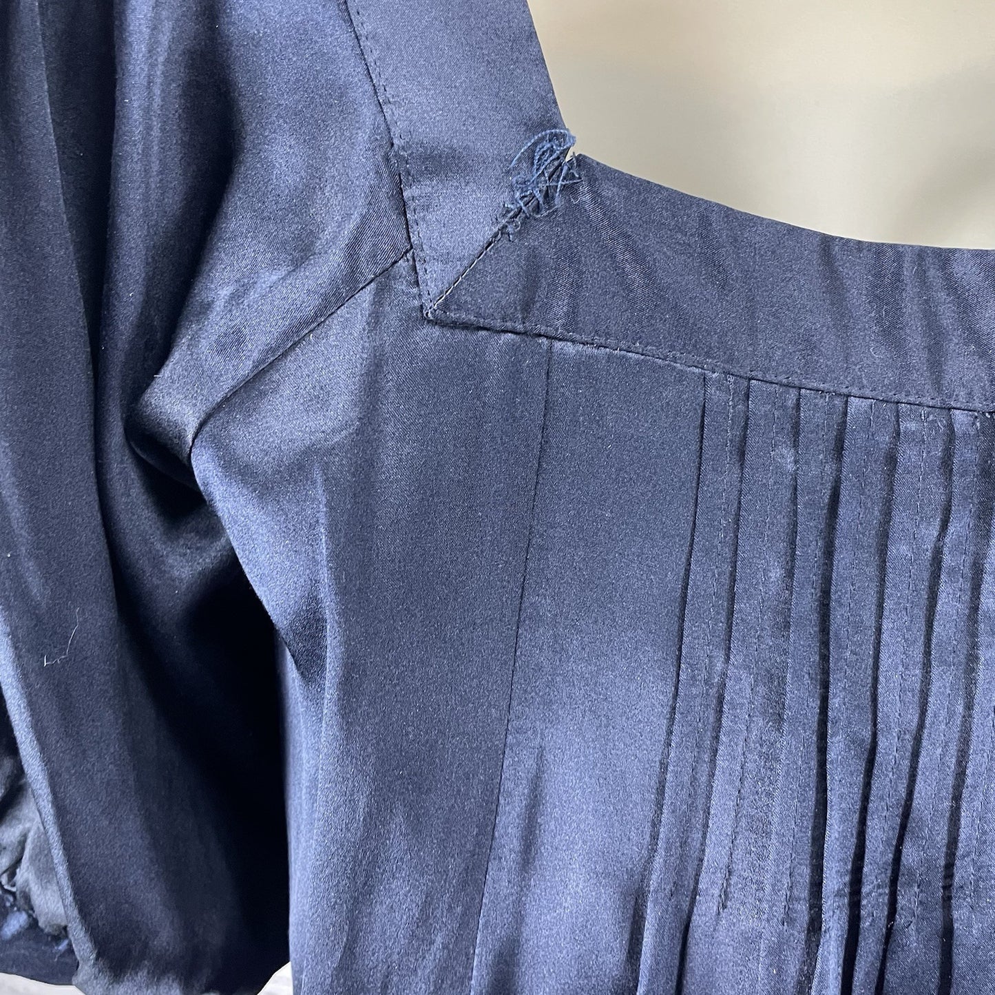 Laundry By Design Dark Blue Silk Pleated Puff Sleeve Lined Pockets Zip Dress 2