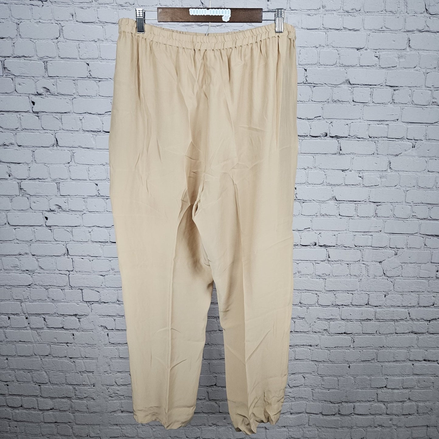 VTG Neiman Marcus Beige 100% Silk Matching 2 Piece Outfit Set Long Sleeve Top XL