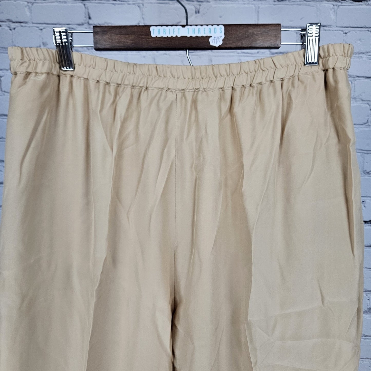 VTG Neiman Marcus Beige 100% Silk Matching 2 Piece Outfit Set Long Sleeve Top XL