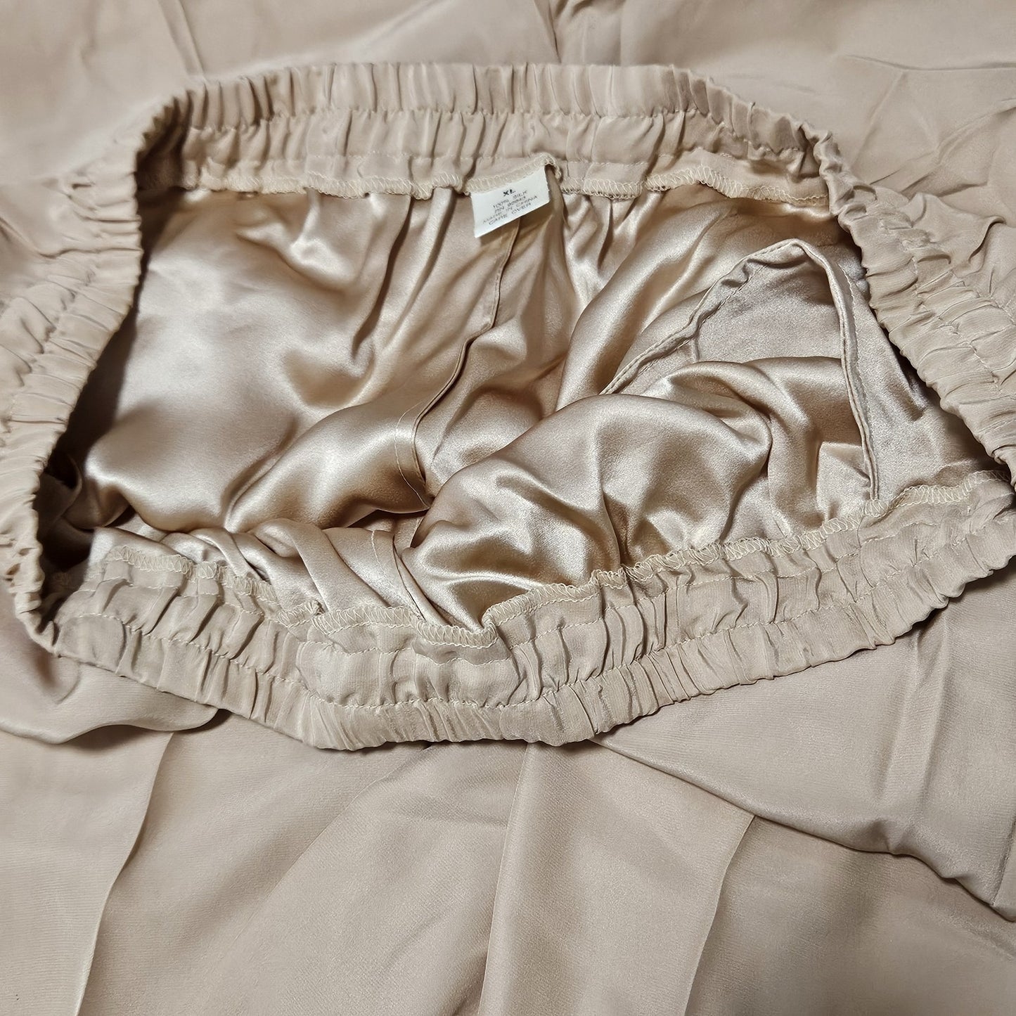 VTG Neiman Marcus Beige 100% Silk Matching 2 Piece Outfit Set Long Sleeve Top XL