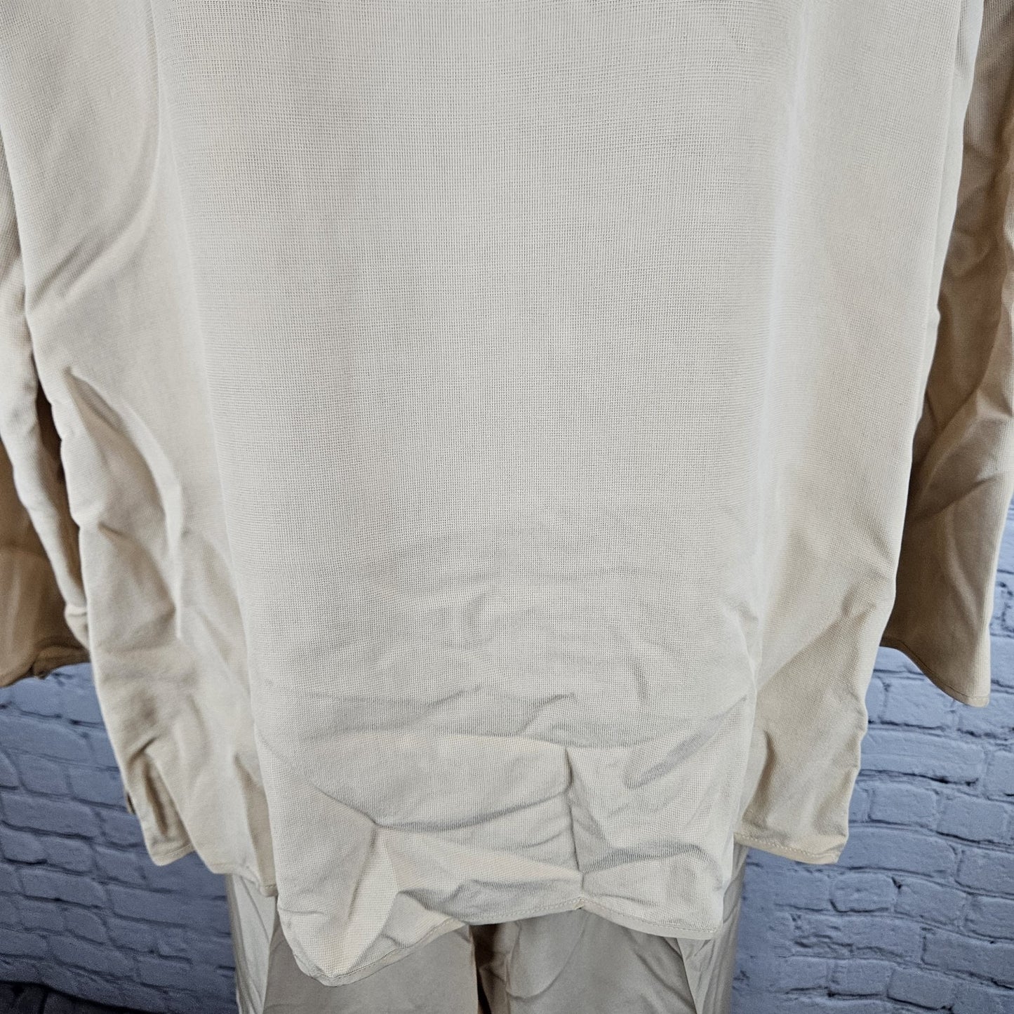 VTG Neiman Marcus Beige 100% Silk Matching 2 Piece Outfit Set Long Sleeve Top XL