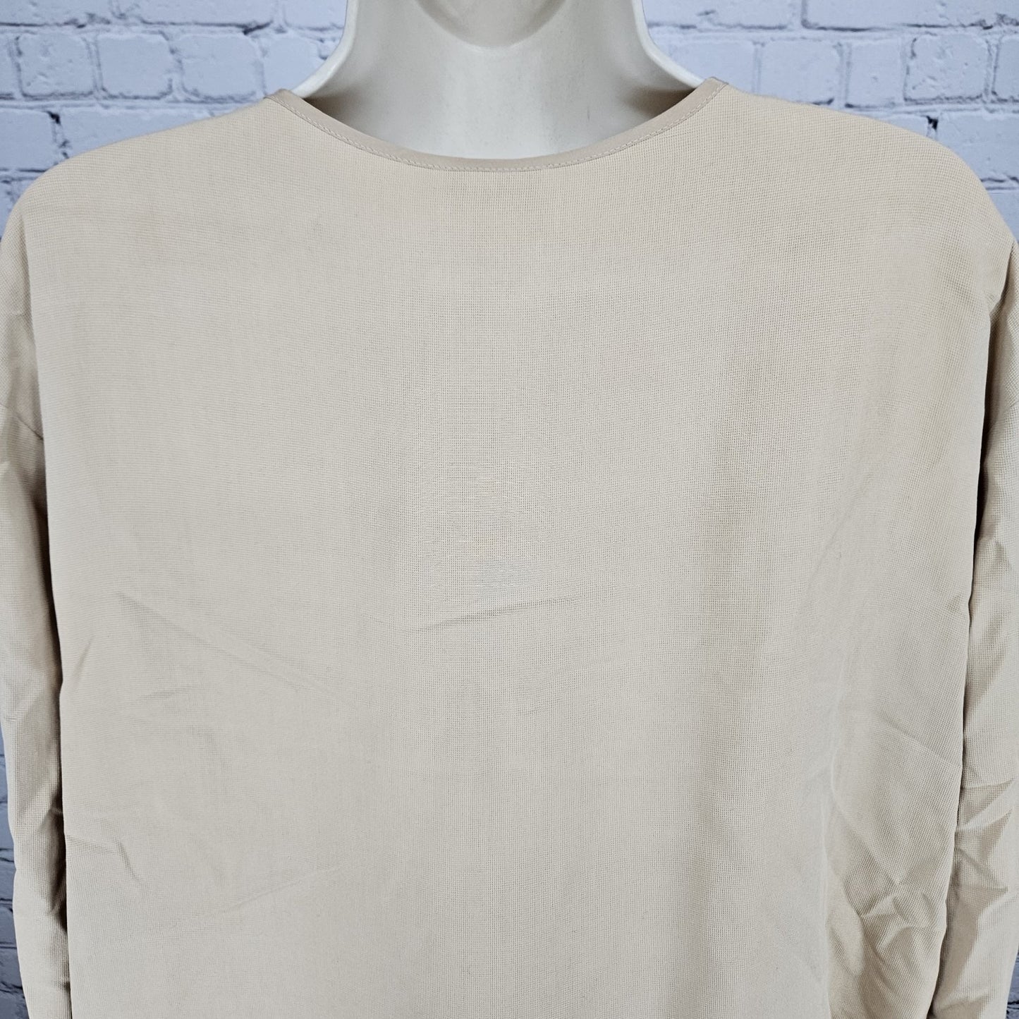 VTG Neiman Marcus Beige 100% Silk Matching 2 Piece Outfit Set Long Sleeve Top XL