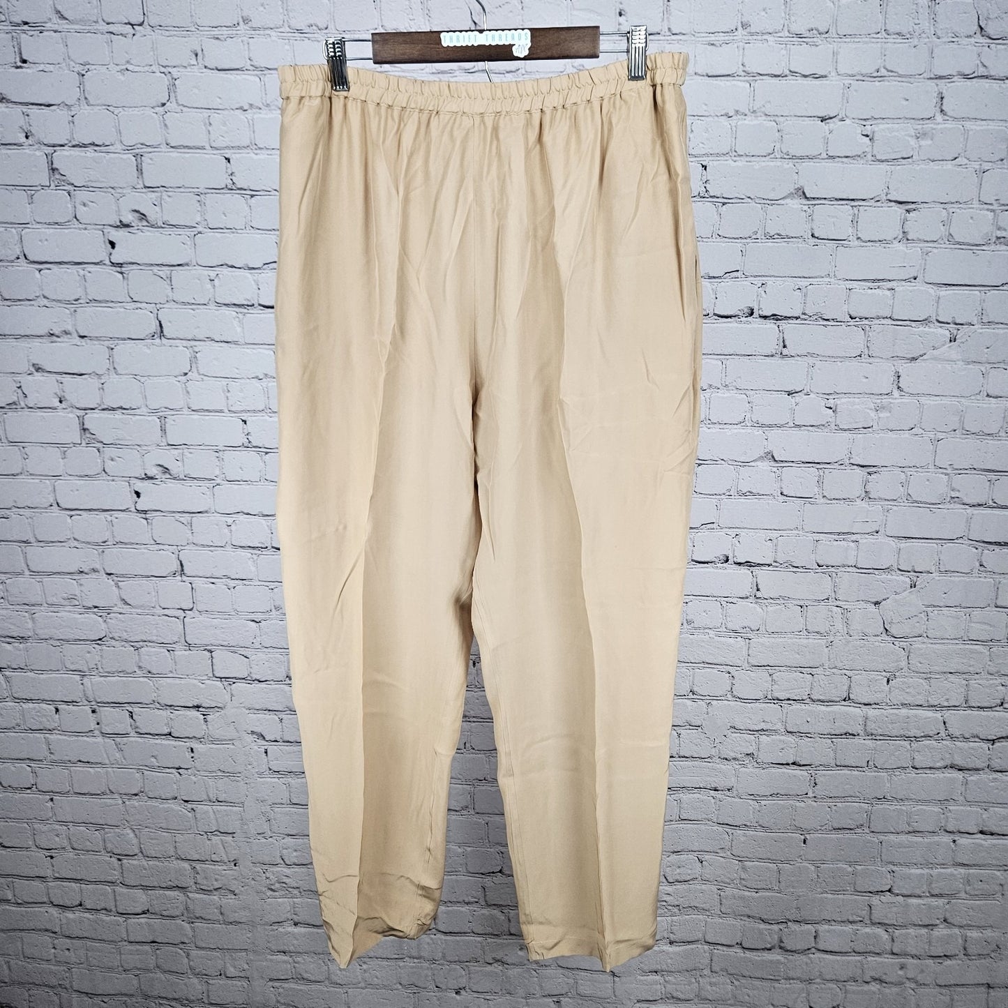 VTG Neiman Marcus Beige 100% Silk Matching 2 Piece Outfit Set Long Sleeve Top XL