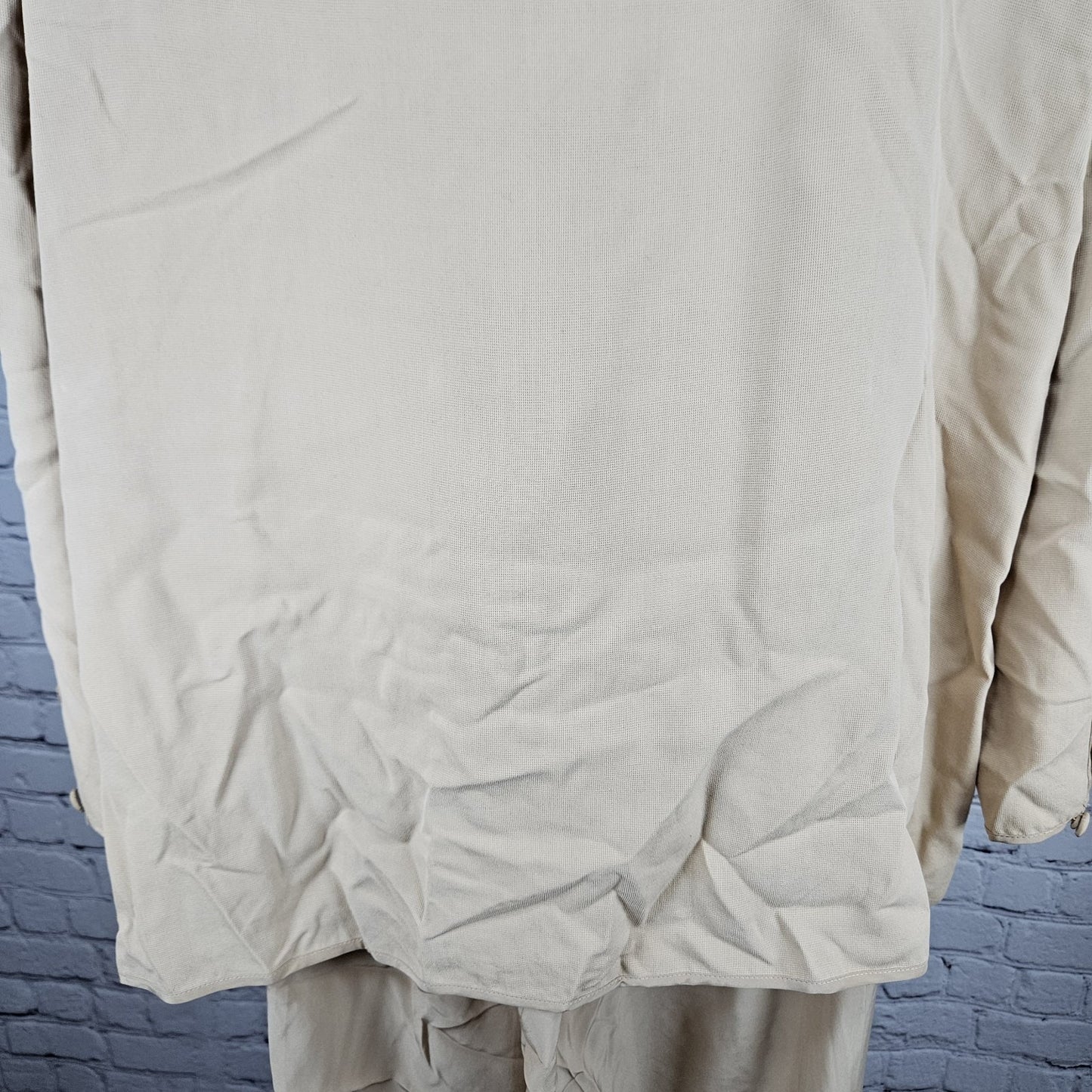 VTG Neiman Marcus Beige 100% Silk Matching 2 Piece Outfit Set Long Sleeve Top XL