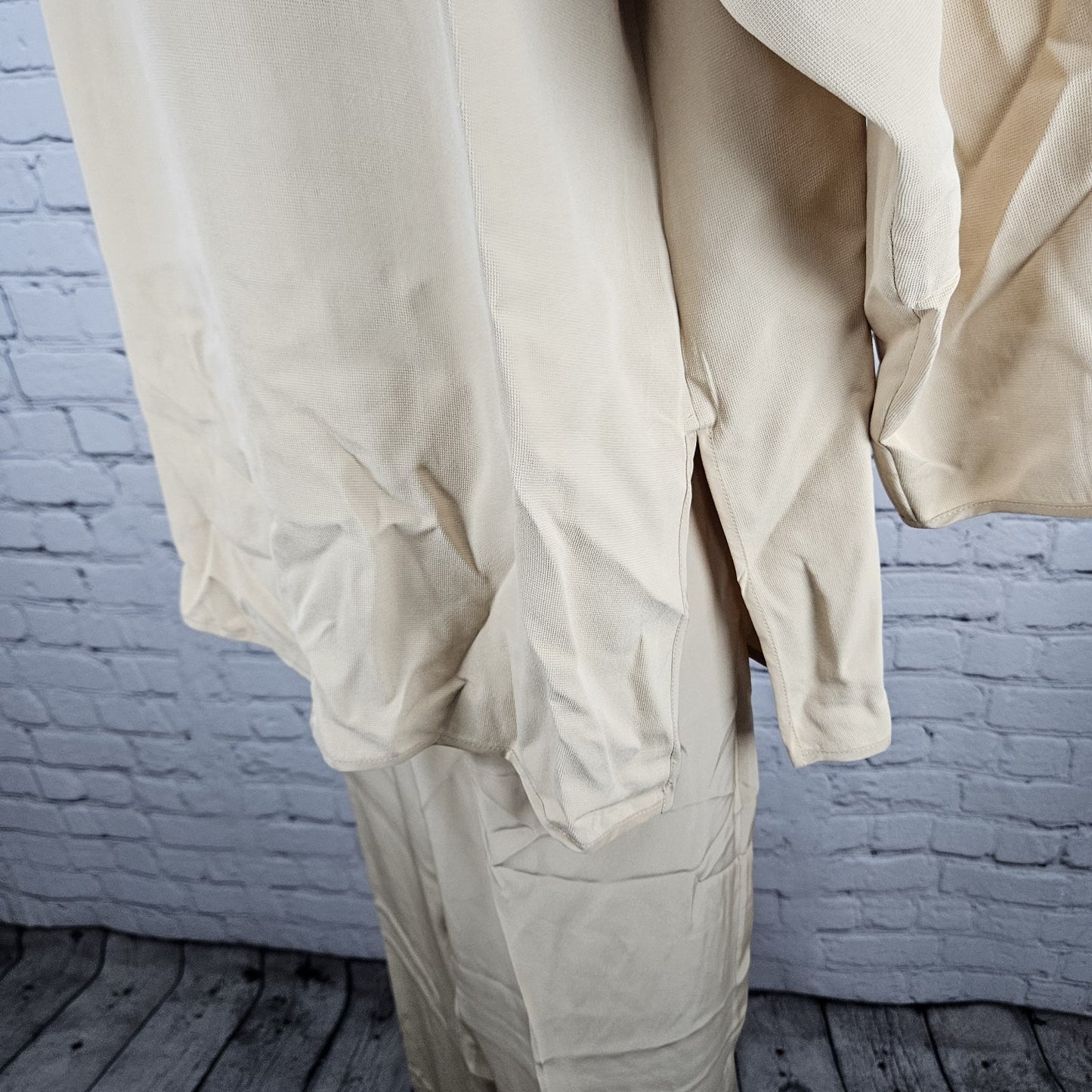 VTG Neiman Marcus Beige 100% Silk Matching 2 Piece Outfit Set Long Sleeve Top XL