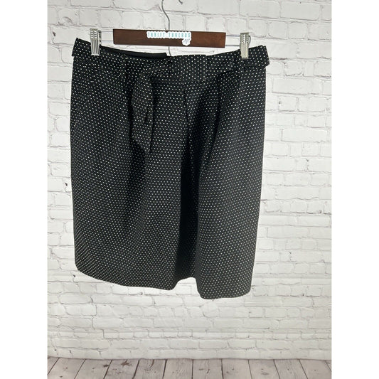 Talbots Black Gold Polka Dot Belted Pleated Midi Pencil Skirt W Pockets 10