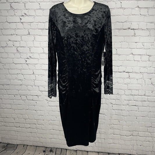 NWT New York & Company Stretch Black Velour Lace Zipped Bodycon Dress Medium M