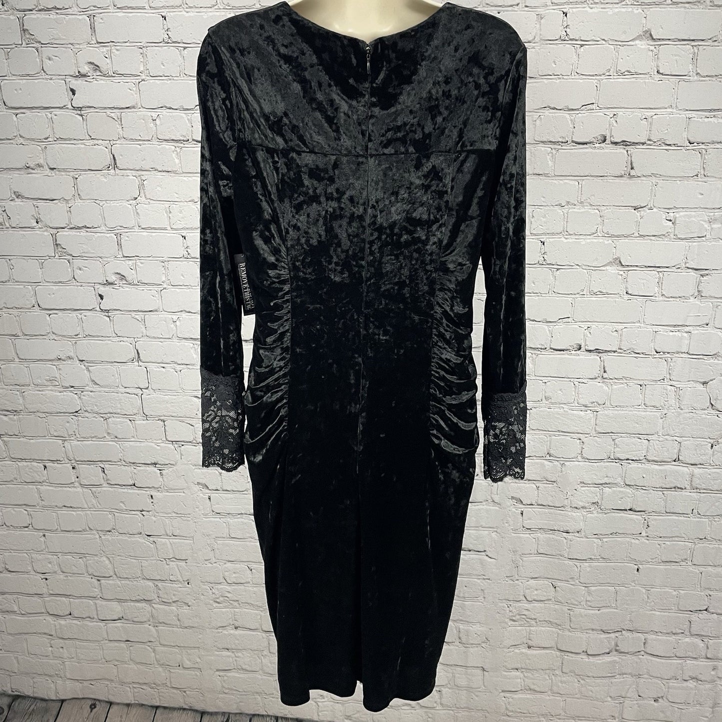 NWT New York & Company Stretch Black Velour Lace Zipped Bodycon Dress Medium M