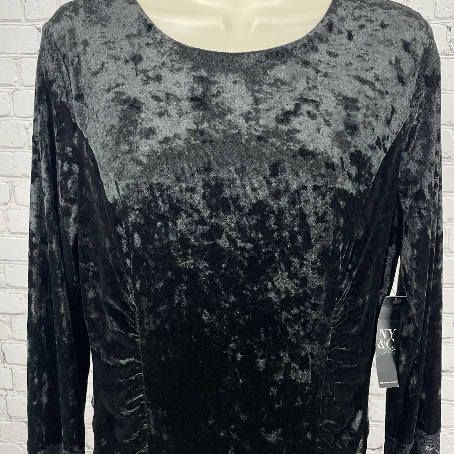 NWT New York & Company Stretch Black Velour Lace Zipped Bodycon Dress Medium M