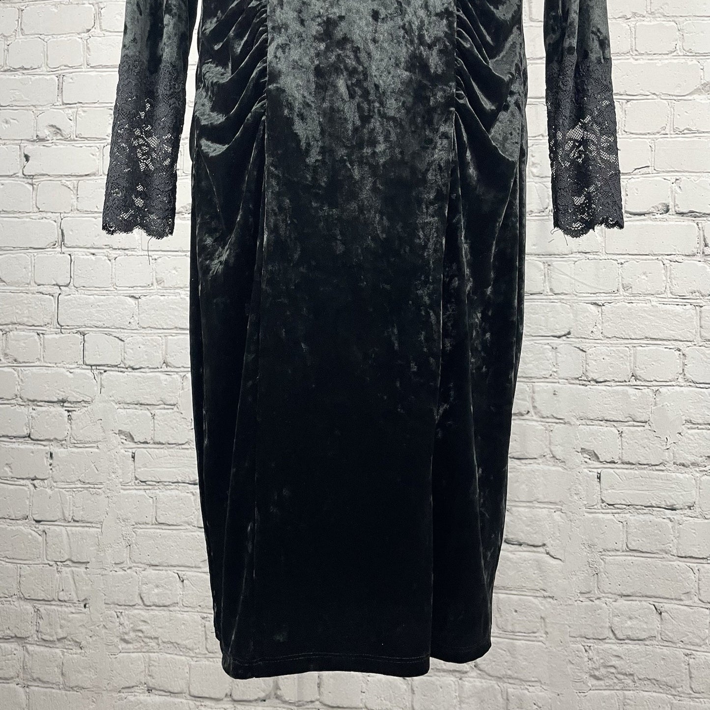 NWT New York & Company Stretch Black Velour Lace Zipped Bodycon Dress Medium M