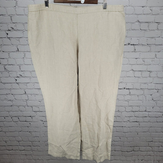 J Jill Beige 100% Linen High Rise Elastic Waist Wide Leg Pants Size XL (40x31)