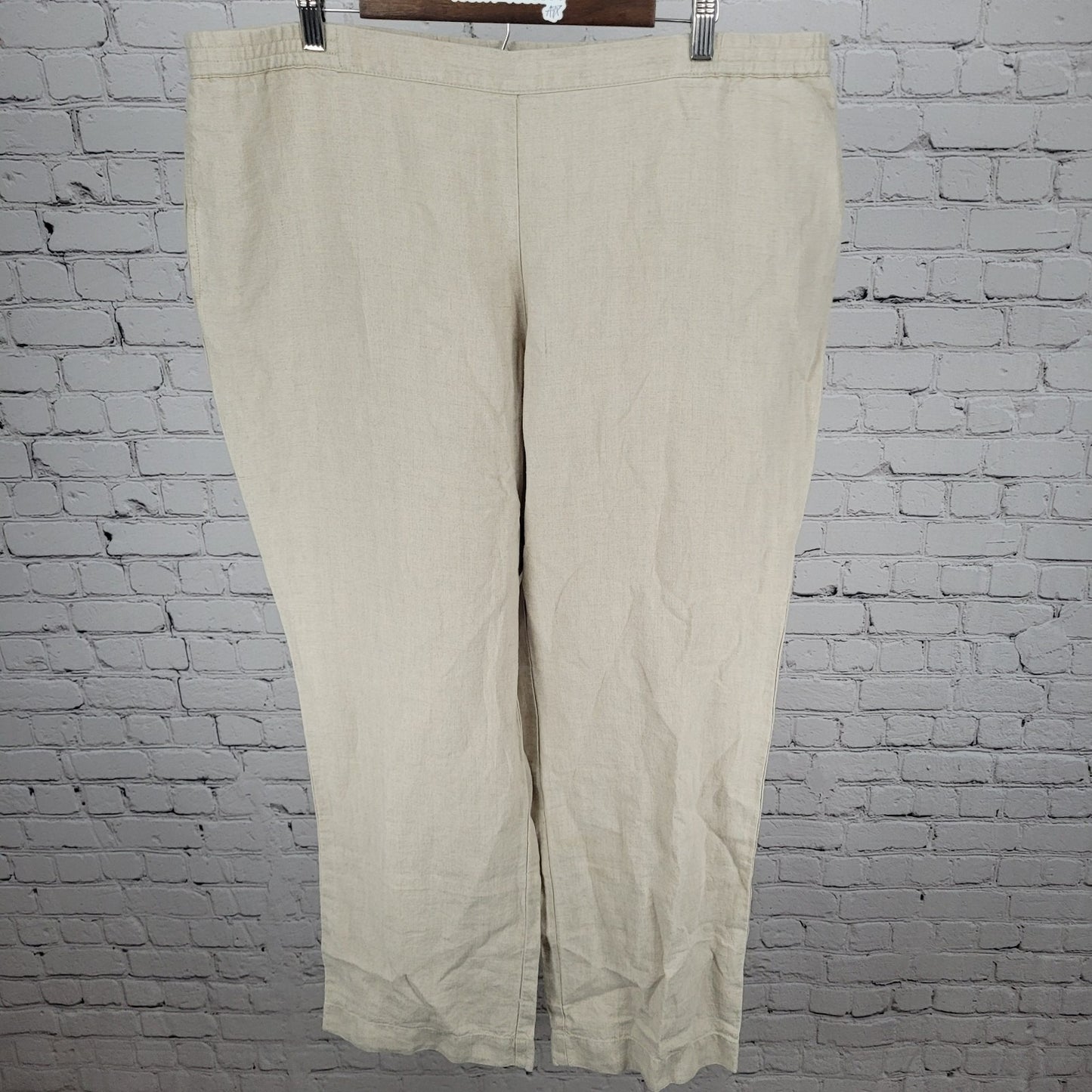 J Jill Beige 100% Linen High Rise Elastic Waist Wide Leg Pants Size XL (40x31)