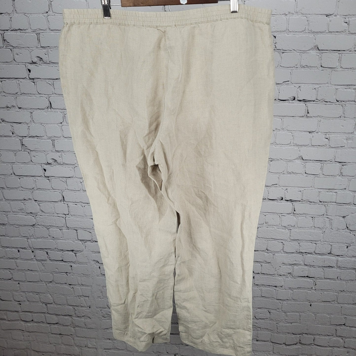 J Jill Beige 100% Linen High Rise Elastic Waist Wide Leg Pants Size XL (40x31)