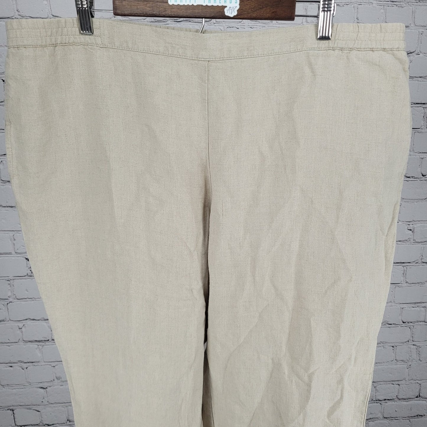 J Jill Beige 100% Linen High Rise Elastic Waist Wide Leg Pants Size XL (40x31)