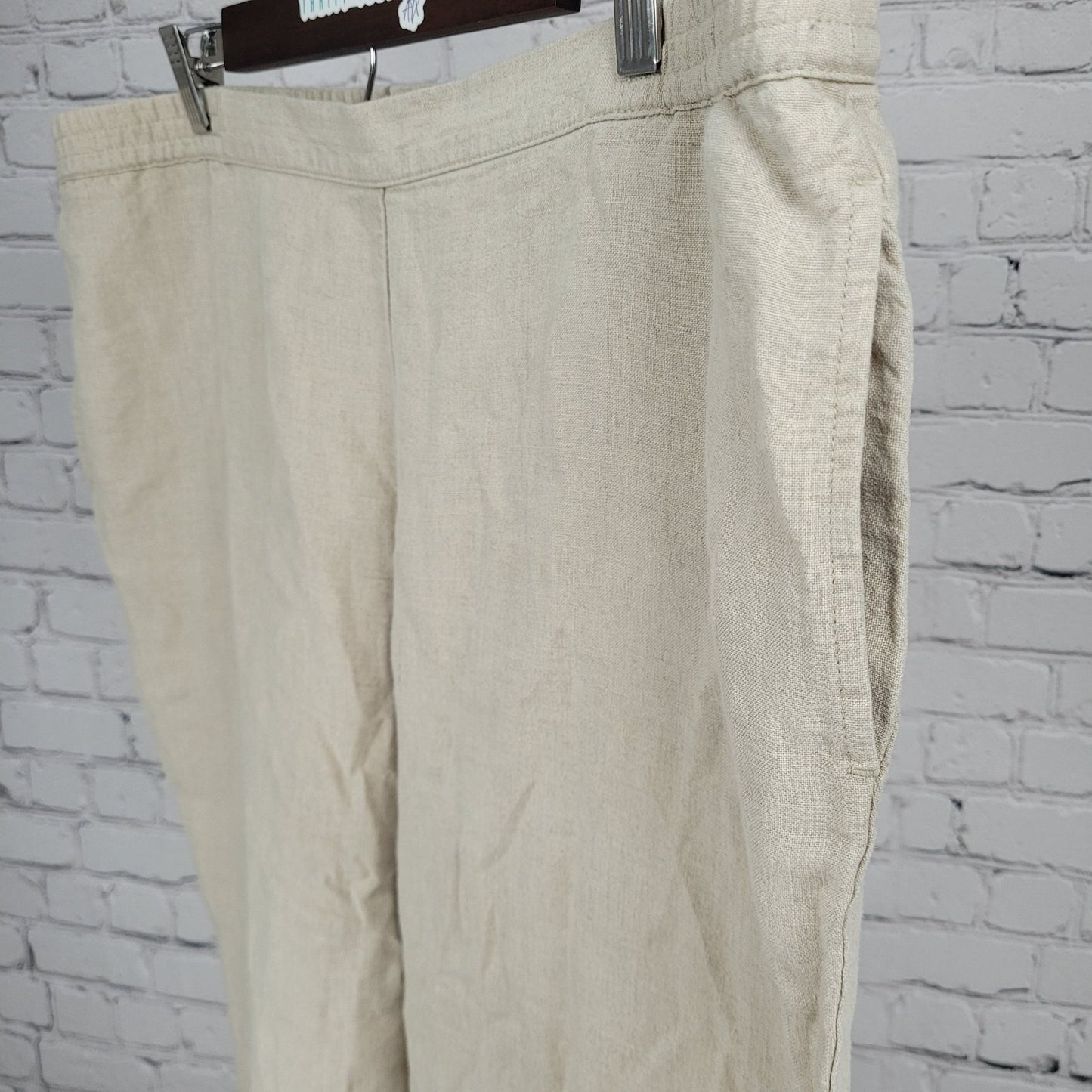 J Jill Beige 100% Linen High Rise Elastic Waist Wide Leg Pants Size XL (40x31)