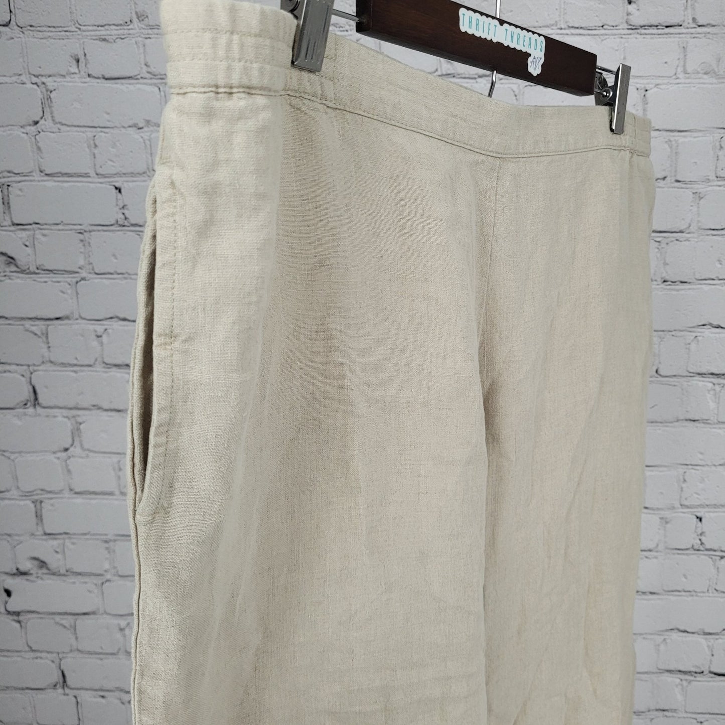 J Jill Beige 100% Linen High Rise Elastic Waist Wide Leg Pants Size XL (40x31)