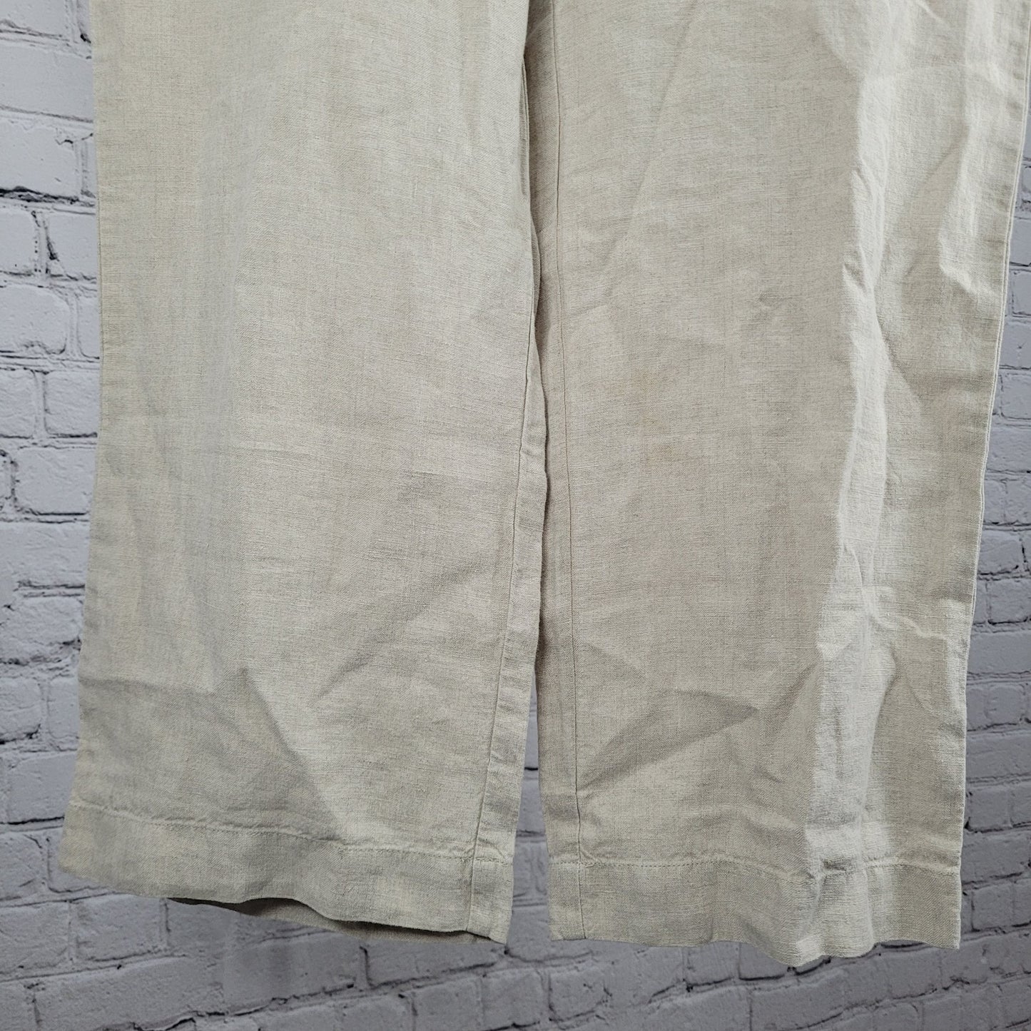 J Jill Beige 100% Linen High Rise Elastic Waist Wide Leg Pants Size XL (40x31)