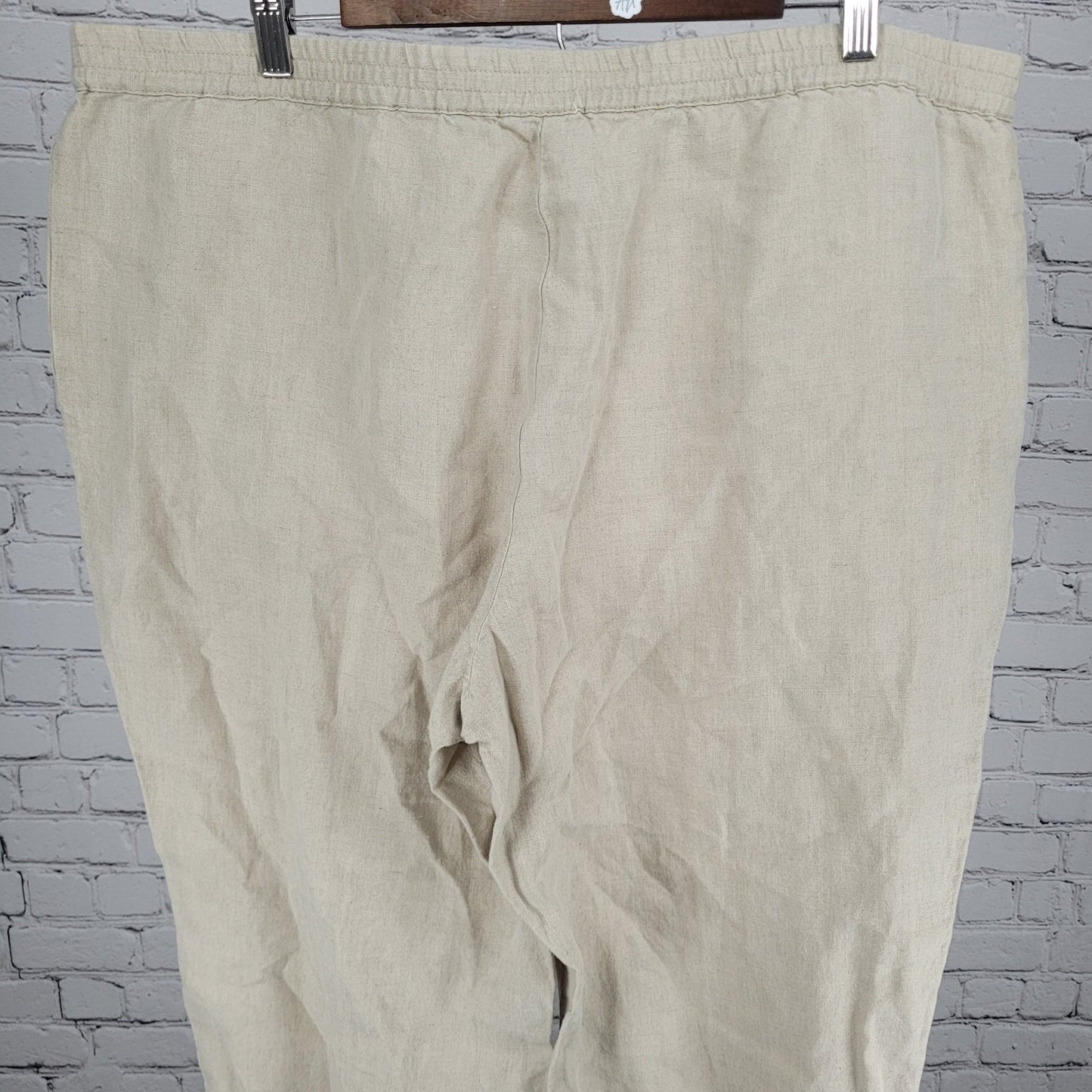 J Jill Beige 100% Linen High Rise Elastic Waist Wide Leg Pants Size XL (40x31)
