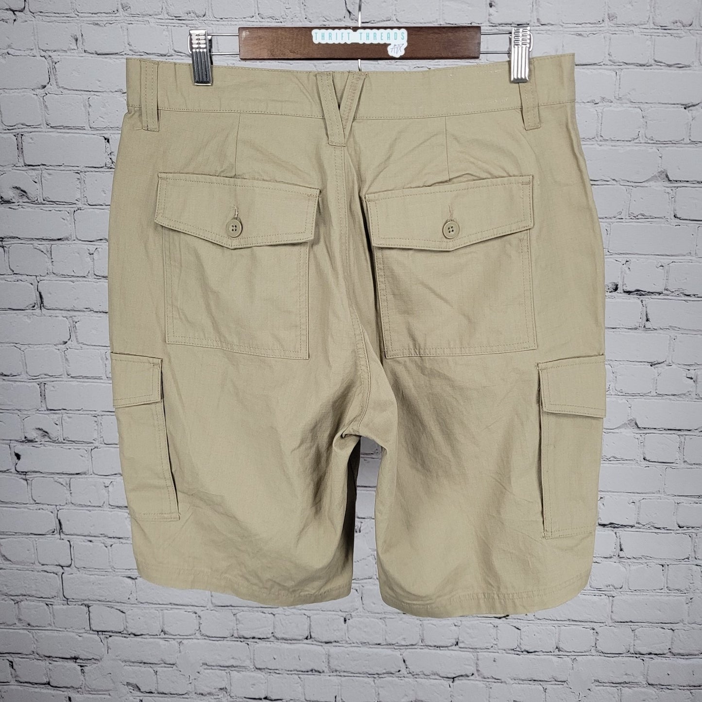 LRG Lifted Research Group Tan 100% Cotton Cargo Pockets Shorts 32