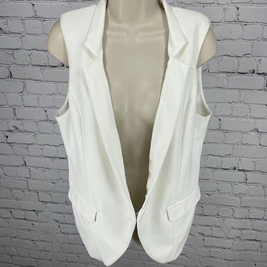Nicole By Nicole Miller Ivory White Lined Vest Jacket Pockets Size Large L