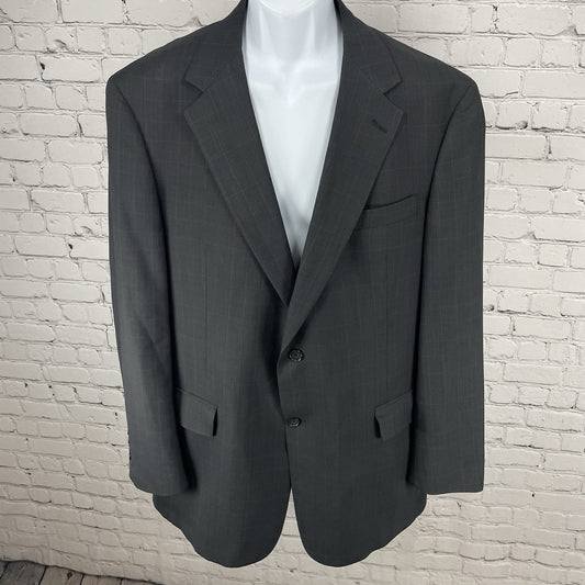 Austin Reed Grey Blue Check 2 Button Vented Blazer Sport Coat USA Made Size 44L