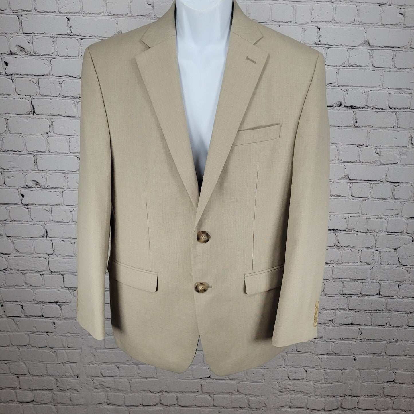 Chaps Ralph Lauren Beige 2 Button Single Vent Notch Blazer Suit Jacket Size 40R