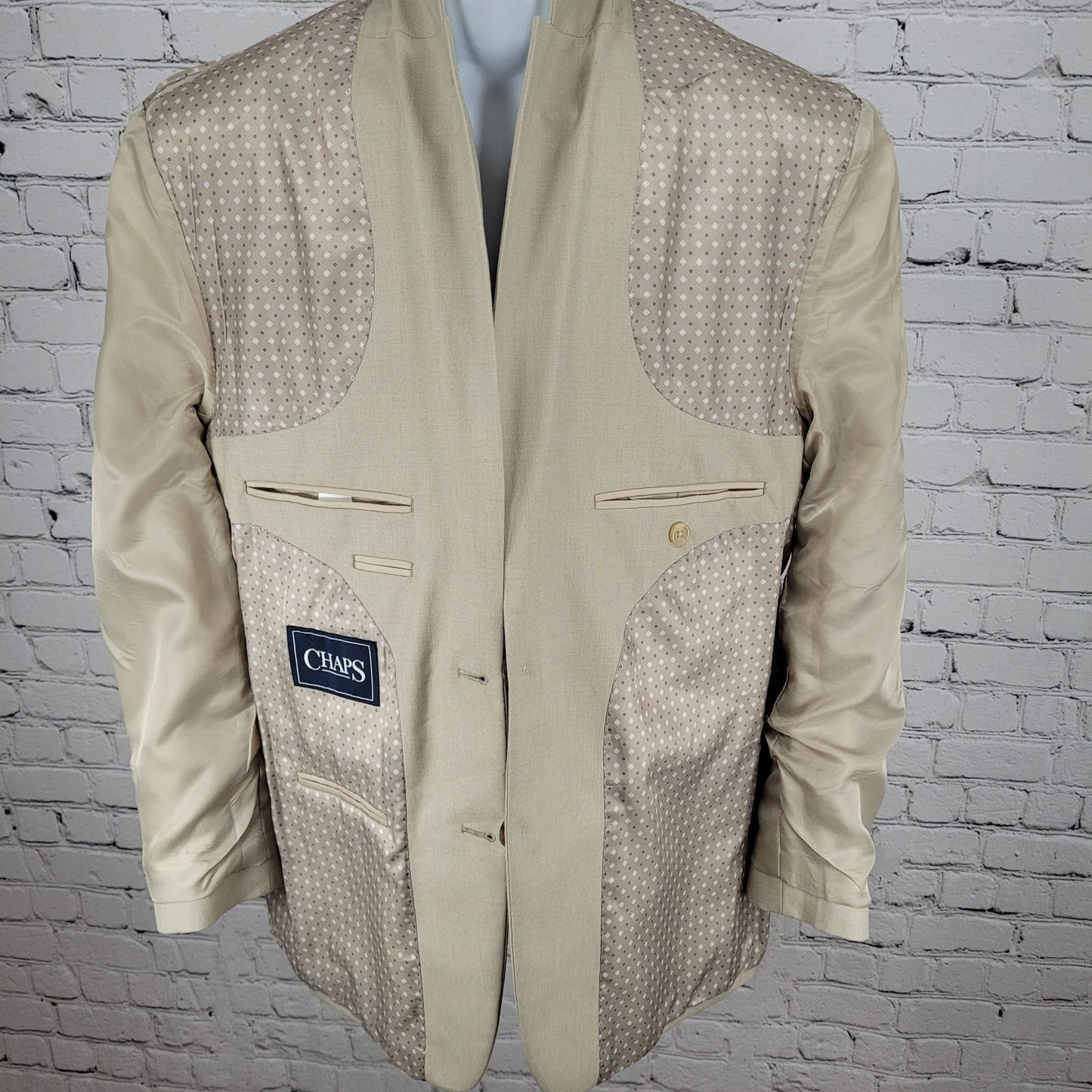 Chaps Ralph Lauren Beige 2 Button Single Vent Notch Blazer Suit Jacket Size 40R