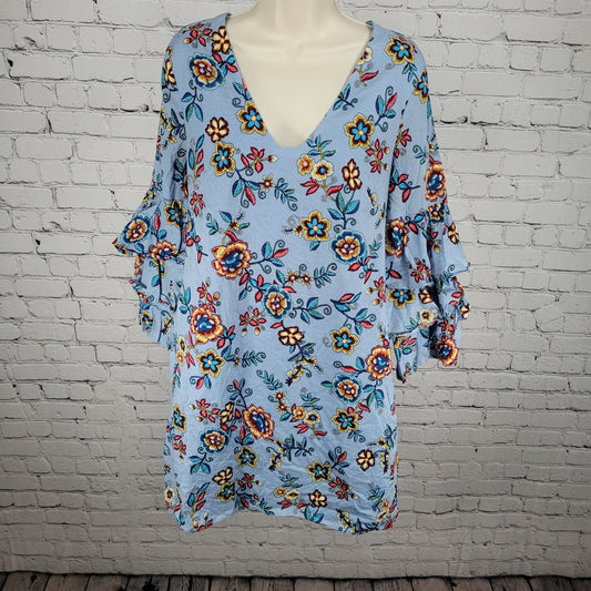Nicole Miller New York Blue Pinstriped Floral Layered Long Sleeve Lined Dress 6