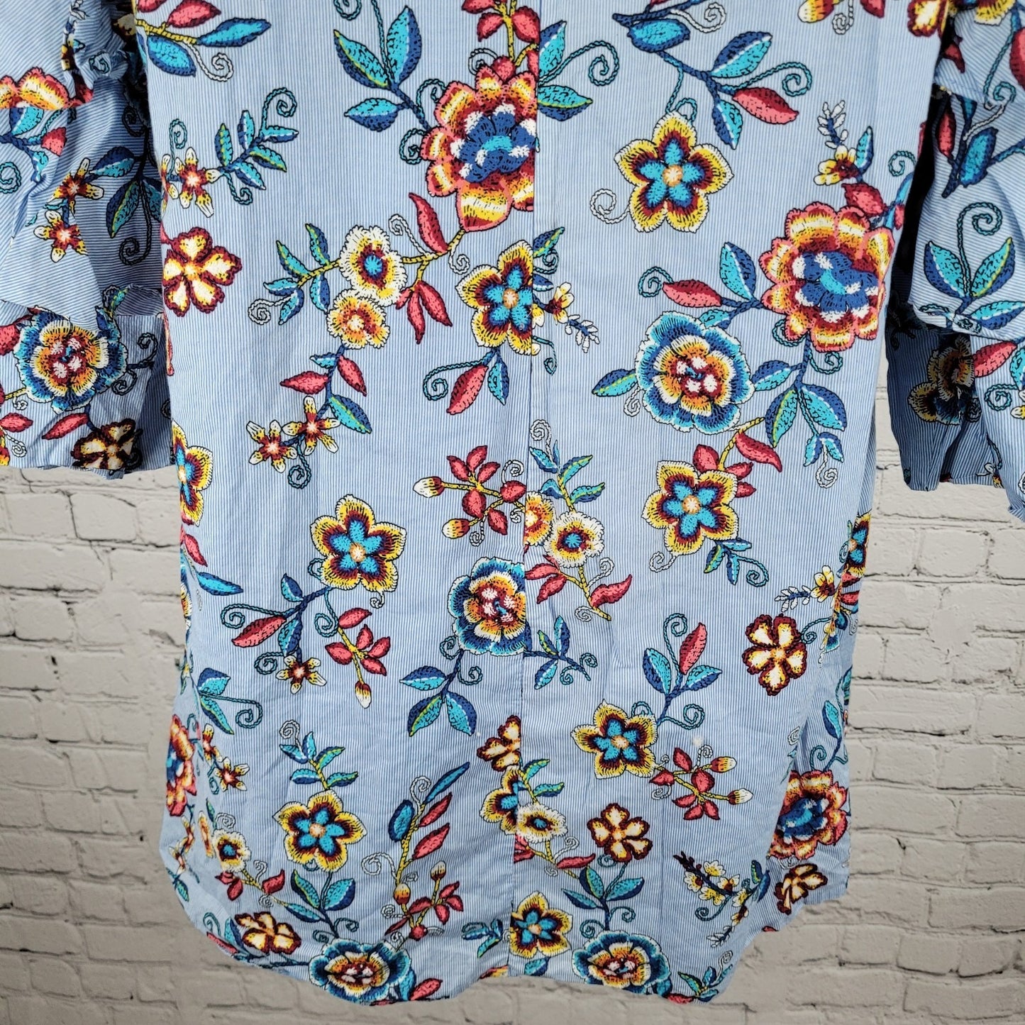 Nicole Miller New York Blue Pinstriped Floral Layered Long Sleeve Lined Dress 6