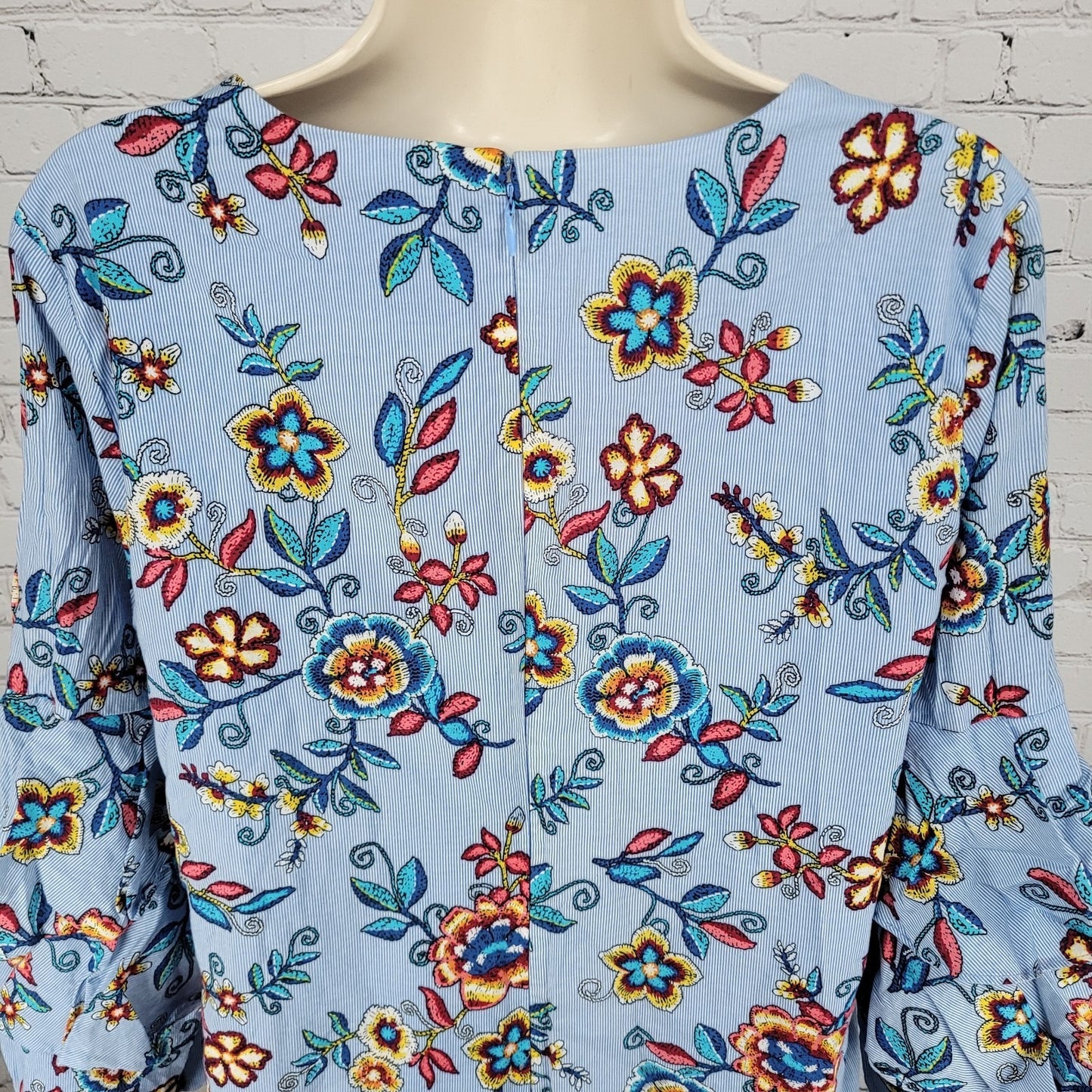Nicole Miller New York Blue Pinstriped Floral Layered Long Sleeve Lined Dress 6