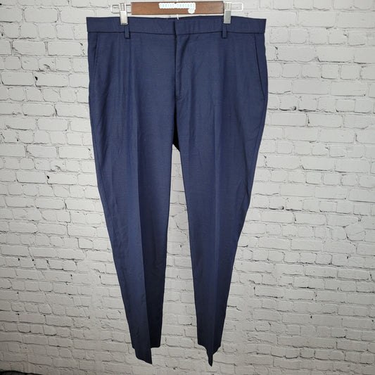 Jos A Bank Navy Stretch Tailored Fit Flat Front Dress Trousers Pants Size 36x30