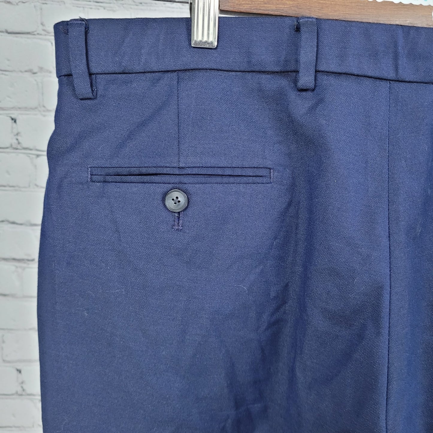 Jos A Bank Navy Stretch Tailored Fit Flat Front Dress Trousers Pants Size 36x30