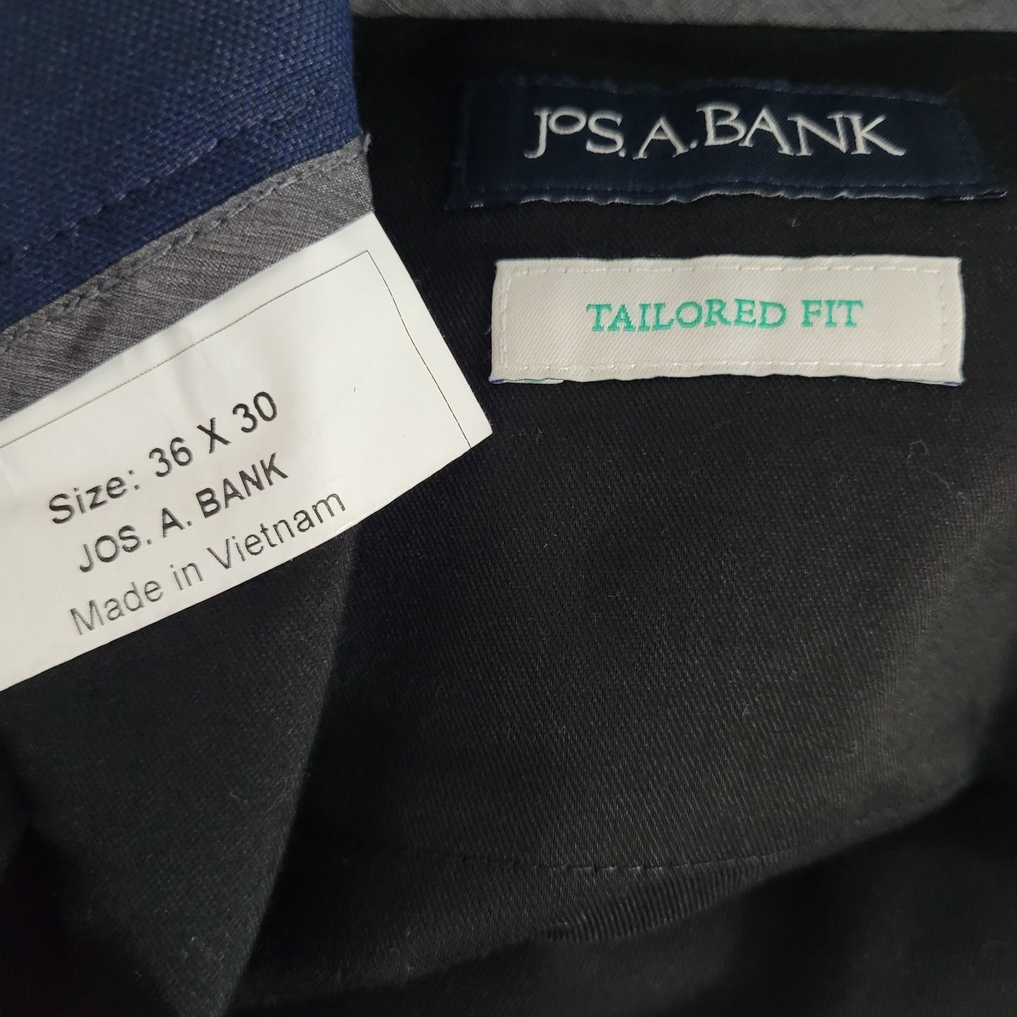 Jos A Bank Navy Stretch Tailored Fit Flat Front Dress Trousers Pants Size 36x30