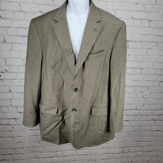 Stafford Black Tan 100% Wool Houndstooth 2 Button Blazer Sport Coat Size 46R