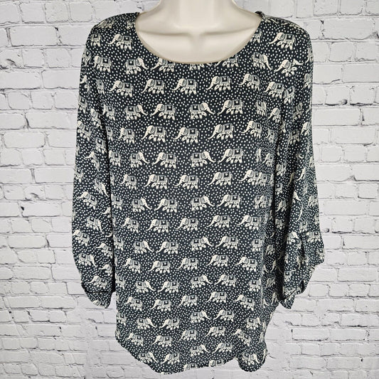 Mix By 41Hawthorn Green White Elephant 3/4 Tabbed Sleeve Size Medium M Blouse