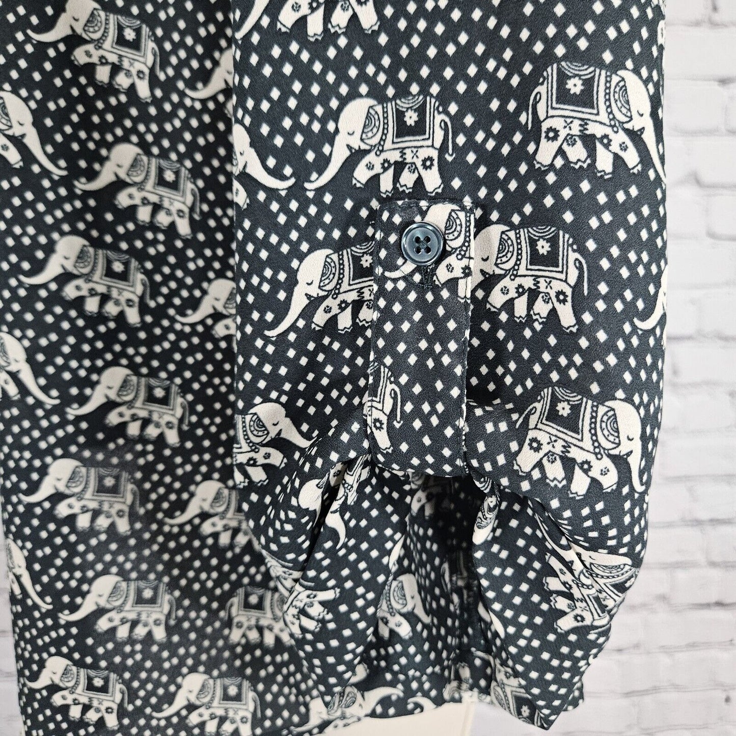 Mix By 41Hawthorn Green White Elephant 3/4 Tabbed Sleeve Size Medium M Blouse