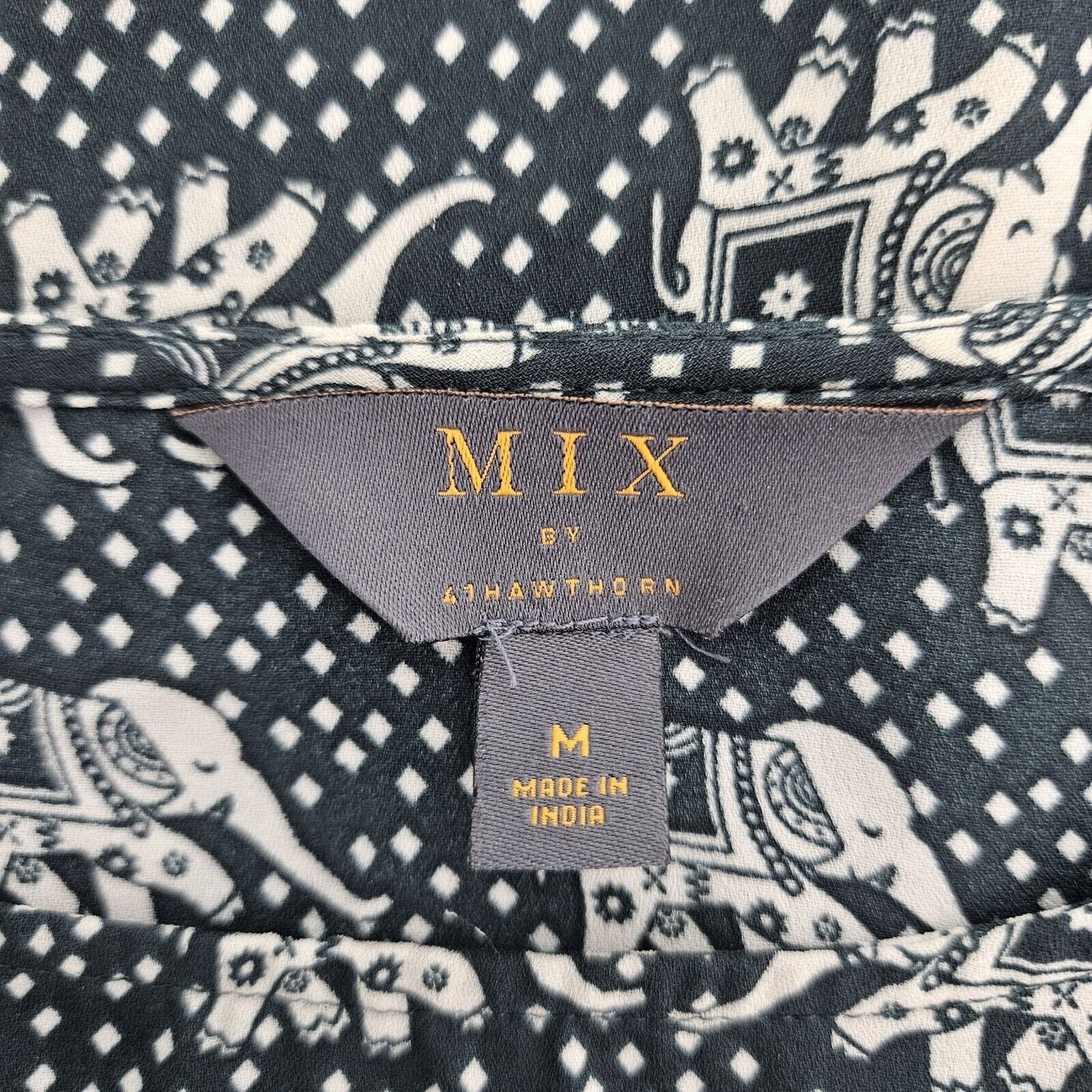 Mix By 41Hawthorn Green White Elephant 3/4 Tabbed Sleeve Size Medium M Blouse