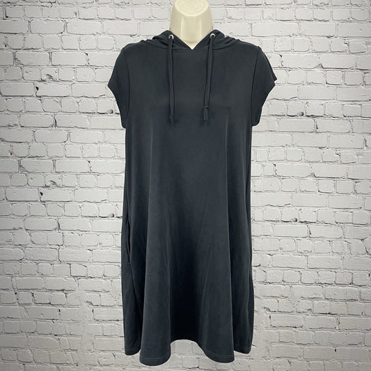 Elan Soft Black Dress Hooded Cap Sleeve Pull Over Pockets USA Made Size Small S