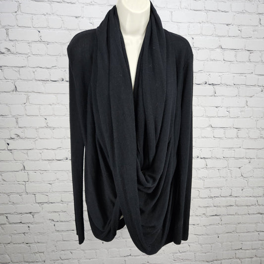 Nordstrom Lingerie Black Waterfall Wrap Long Sleeve Cardigan Sweater Large L