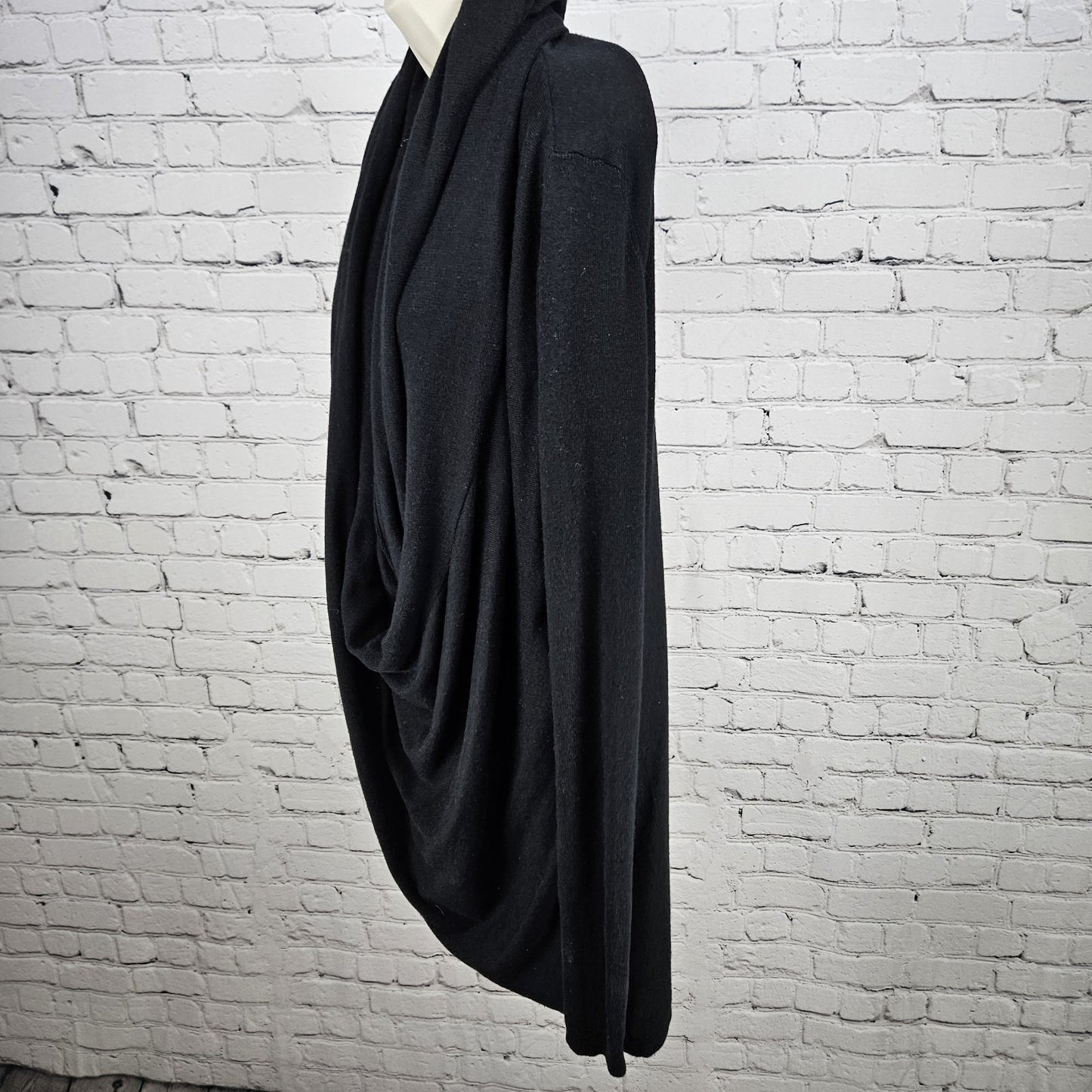 Nordstrom Lingerie Black Waterfall Wrap Long Sleeve Cardigan Sweater Large L