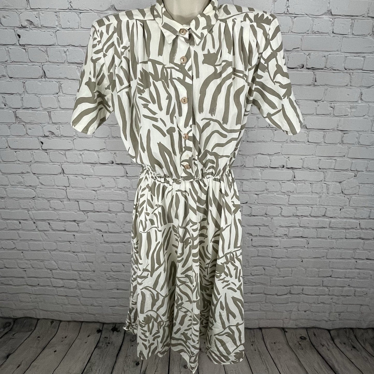 VTG Dawn Joy Fashions Ivory Printed Pleated A Line Dress USA Made Size 5/6