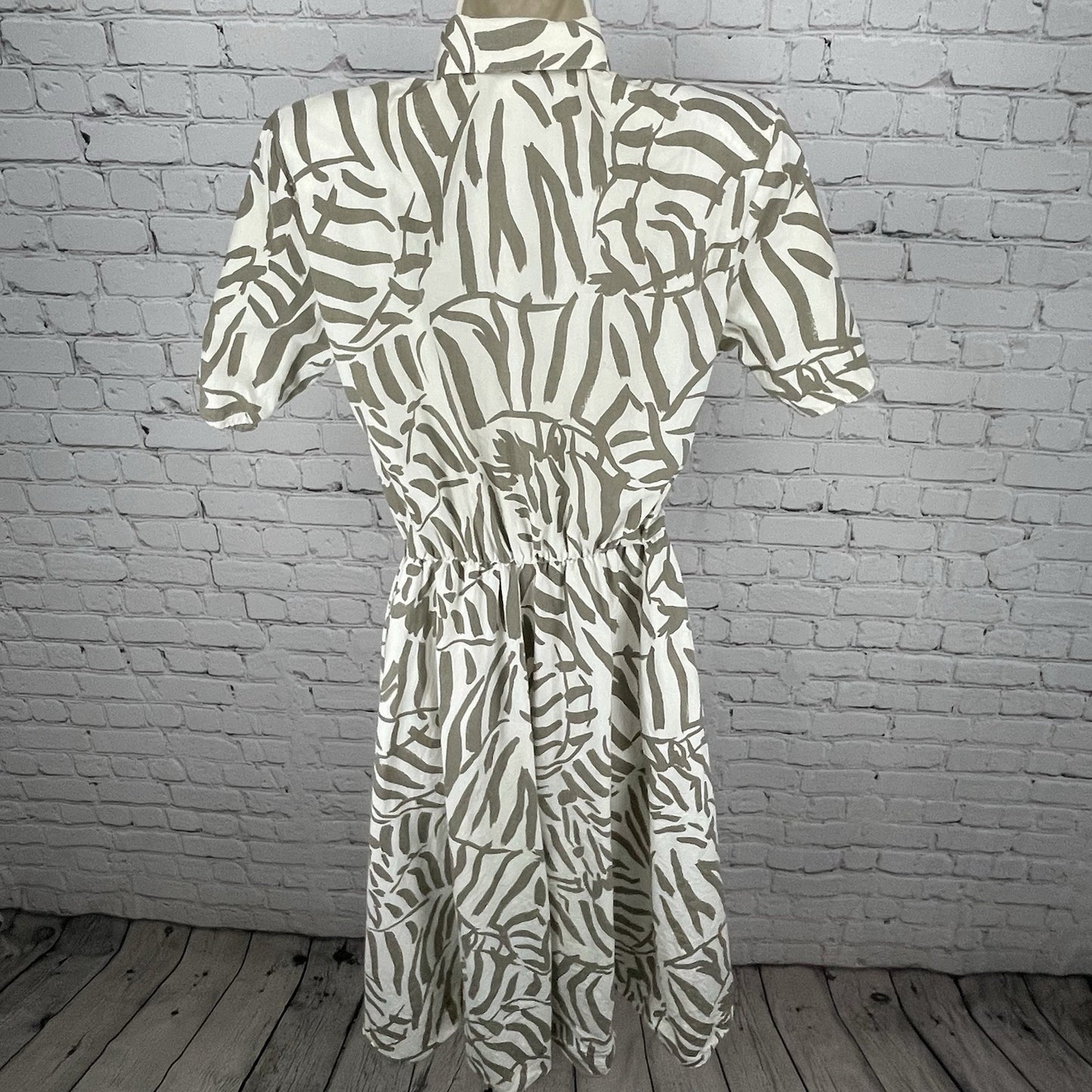 VTG Dawn Joy Fashions Ivory Printed Pleated A Line Dress USA Made Size 5/6