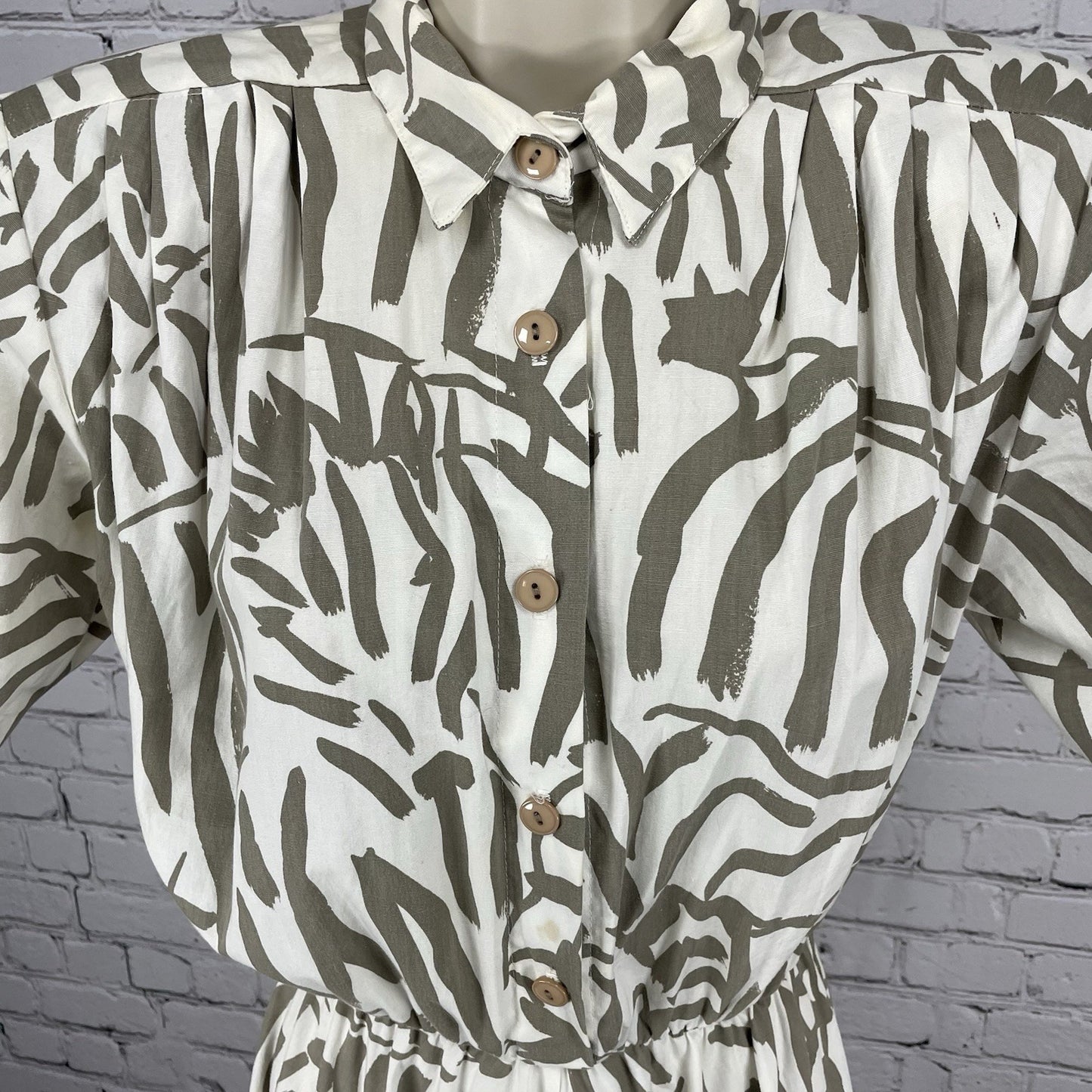 VTG Dawn Joy Fashions Ivory Printed Pleated A Line Dress USA Made Size 5/6