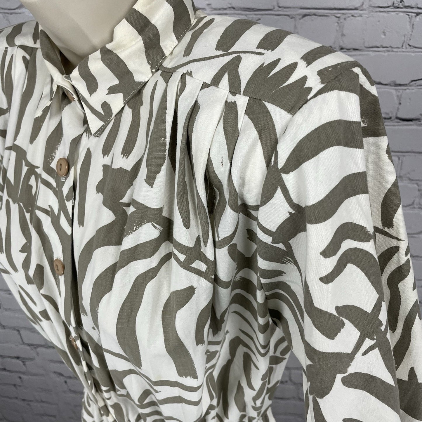 VTG Dawn Joy Fashions Ivory Printed Pleated A Line Dress USA Made Size 5/6