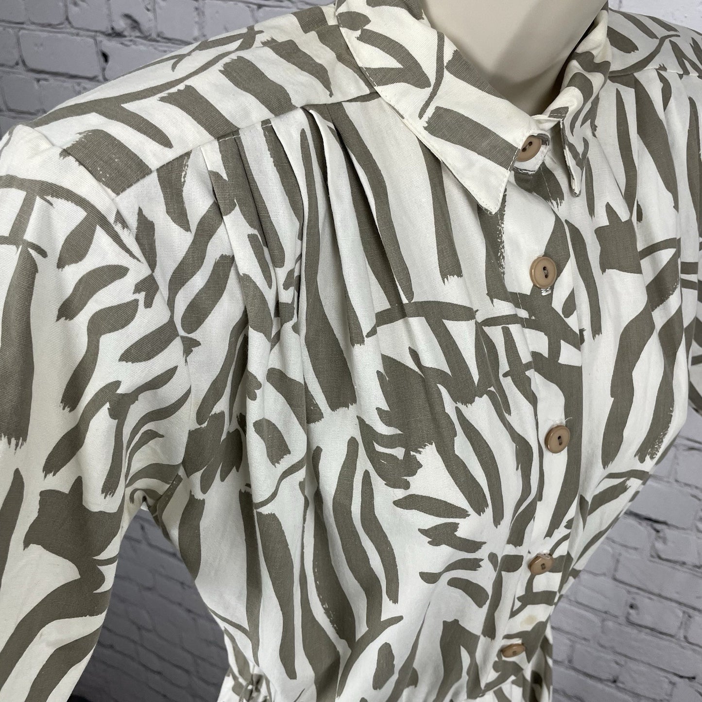 VTG Dawn Joy Fashions Ivory Printed Pleated A Line Dress USA Made Size 5/6