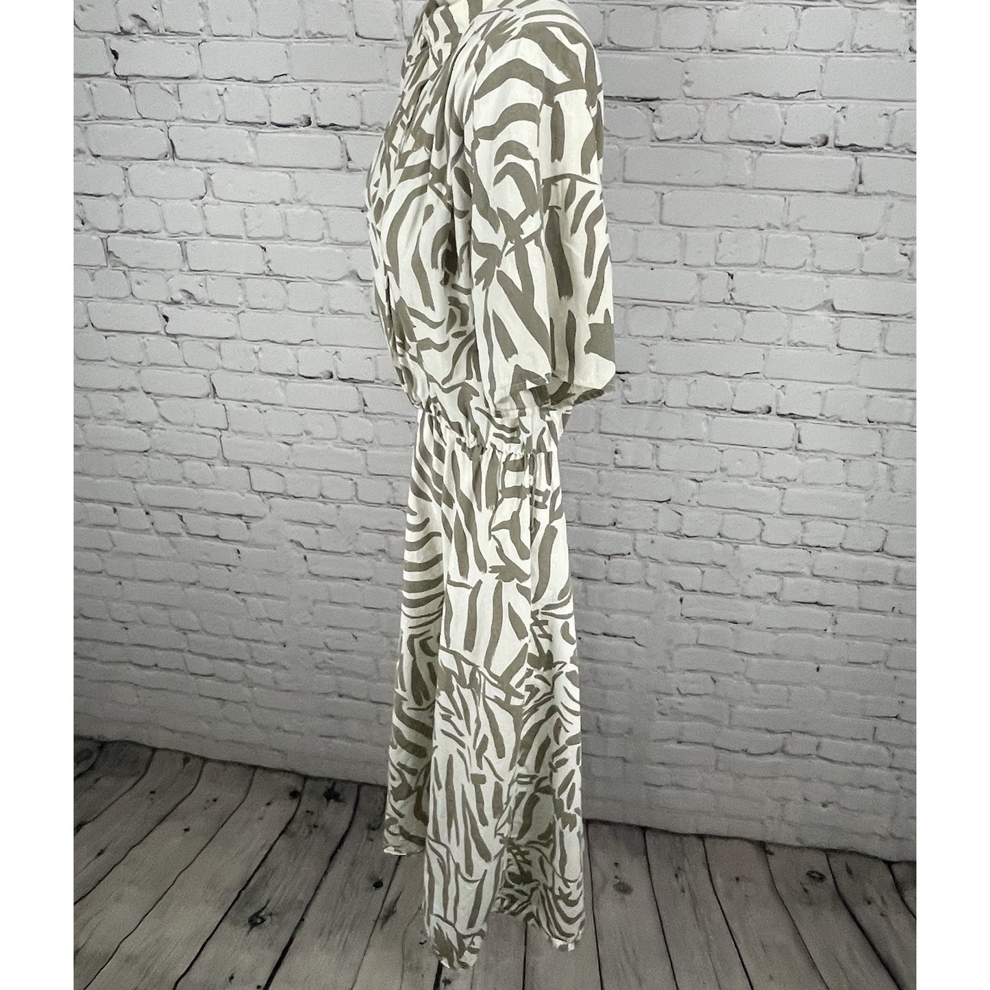 VTG Dawn Joy Fashions Ivory Printed Pleated A Line Dress USA Made Size 5/6